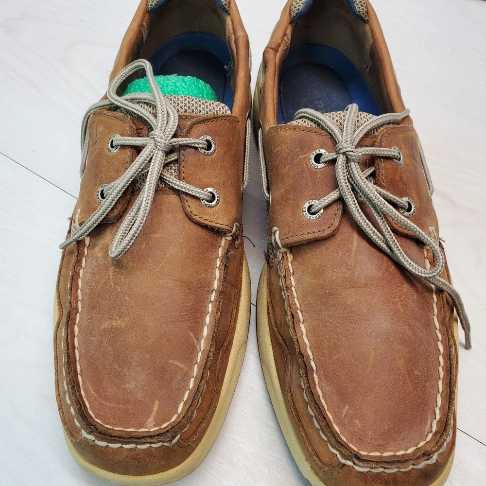 Sperry‎ Top-Sider Billfish Mens 11.5 M Tan Brown Leather Mesh Boat Shoes Coastal